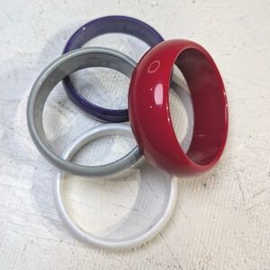 Vintage Plastic Bangle Bracelet Set Red White Grey Purple Retro Chunky Stack